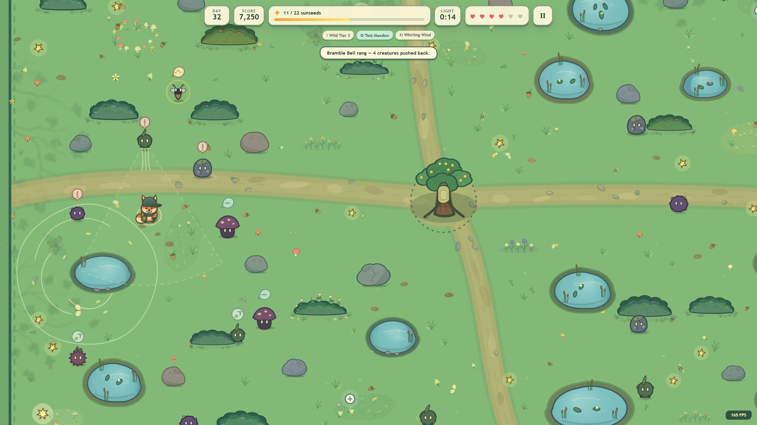 Bramble Bell pushing creatures back during Whirling Wind