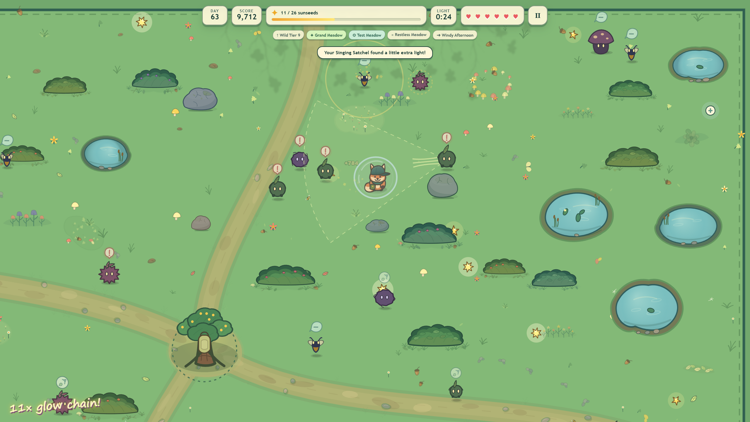 The Meadow Scout surrounded by creatures in the Grand Meadow
